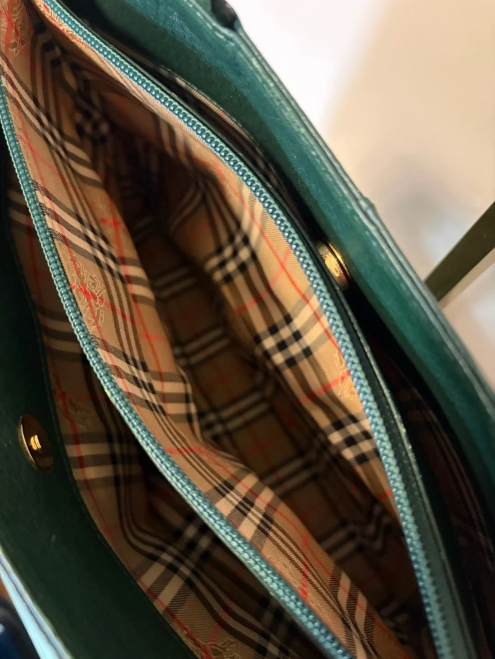 Burberry Dark Green Leather Tote with Gold Hardware - Picture 8 of 13